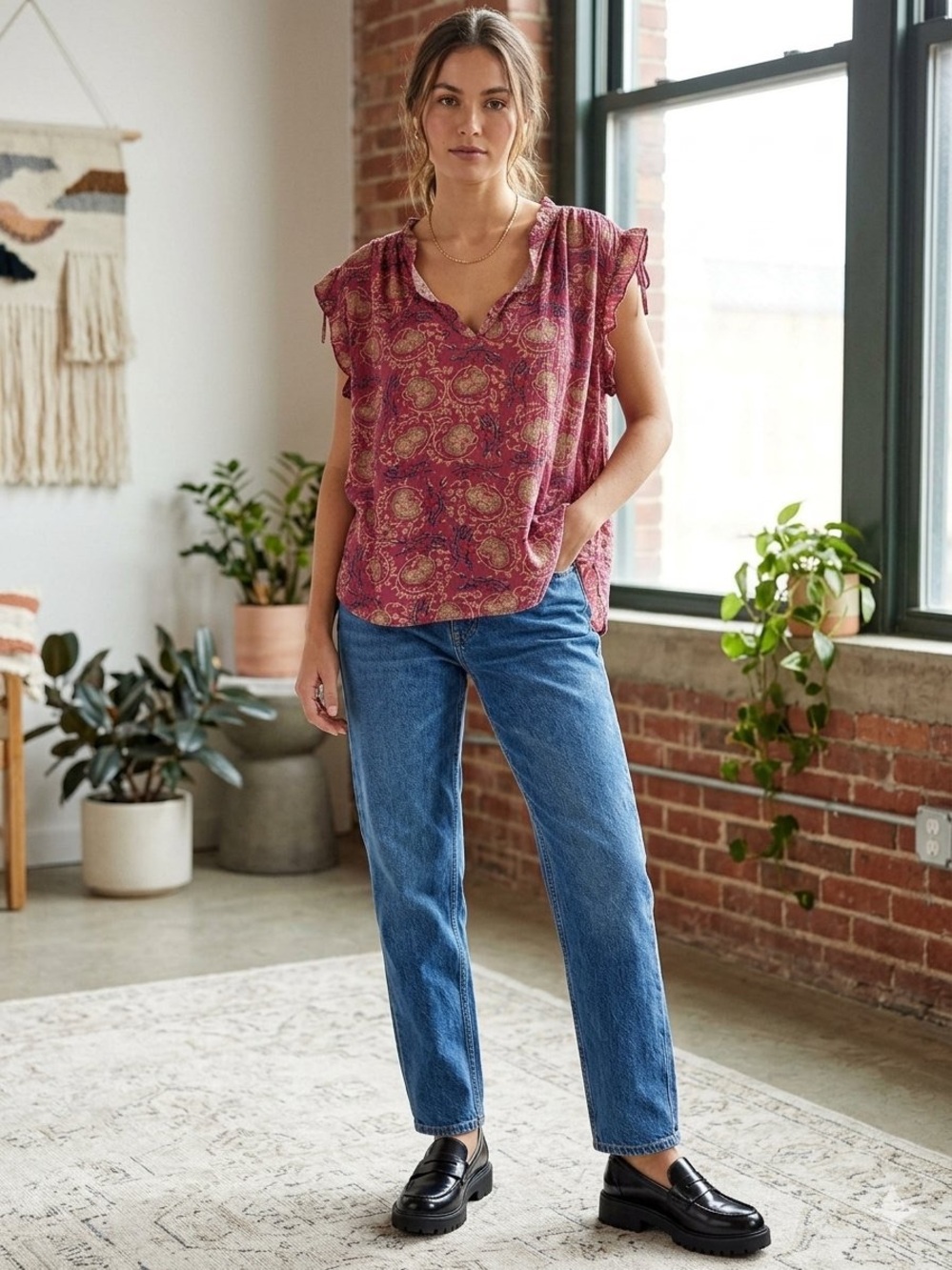 Natural Life get up and go blouse ruffled shoulder Size medium